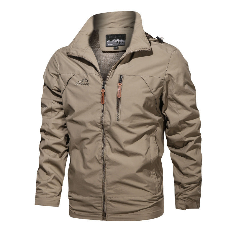 Herren Ultraleichter Microfaser-Windbreaker mit hohem Stehkragen und Brust-Reißverschlusstasche Drune