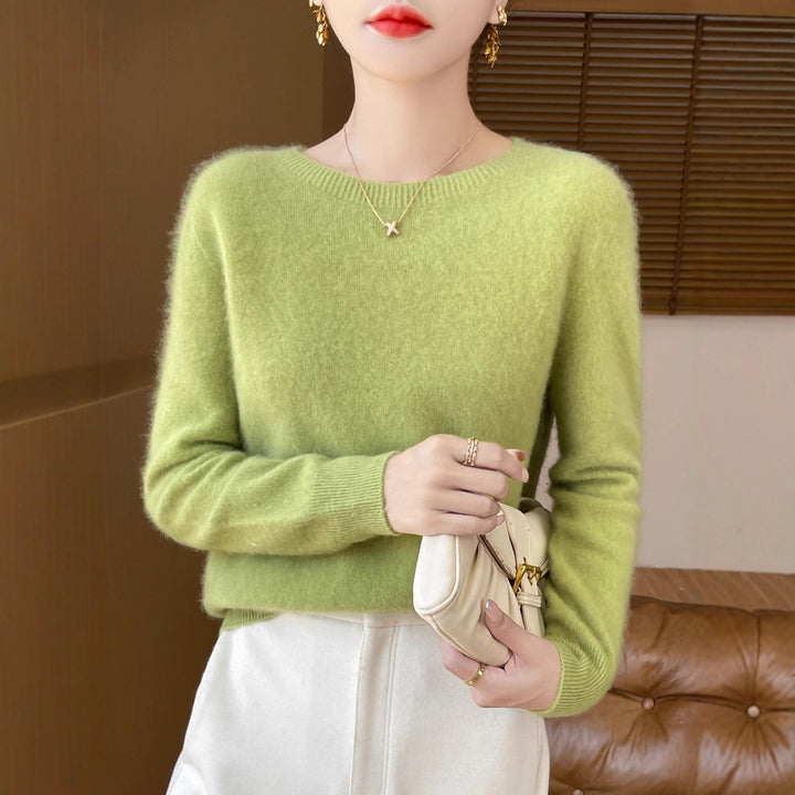 Damen Weicher Mohair‑Optik Rundhals‑Pullover mit feinem Rippsaum und leichter Oversize‑Passform Drune