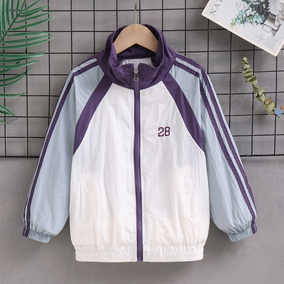 Unisex nan leichte Retro Windjacke mit Stehkragen, durchgehendem Reißverschluss und markanten Kontraststreifen Drune