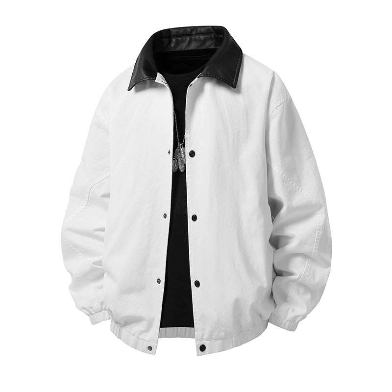 Herren Boxy-Coachjacke im minimalistischen Layering-Stil mit kontrastierendem Kunstlederkragen, Druckknopfverschluss & elastischem Saum Drune