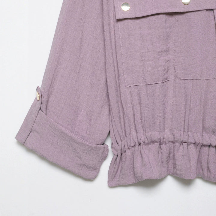 Damen Leichte Hemdblusen-Utility-Jacke mit Tunnelzugbund und Pattentaschen Drune