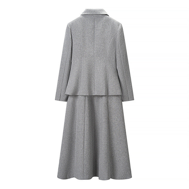 Damen Zweiteiliges Kostüm aus Wollmix mit tailliertem Kurzblazer und ausgestelltem Midirock Drune