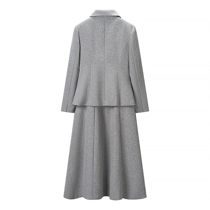 Damen Zweiteiliges Kostüm aus Wollmix mit tailliertem Kurzblazer und ausgestelltem Midirock Drune