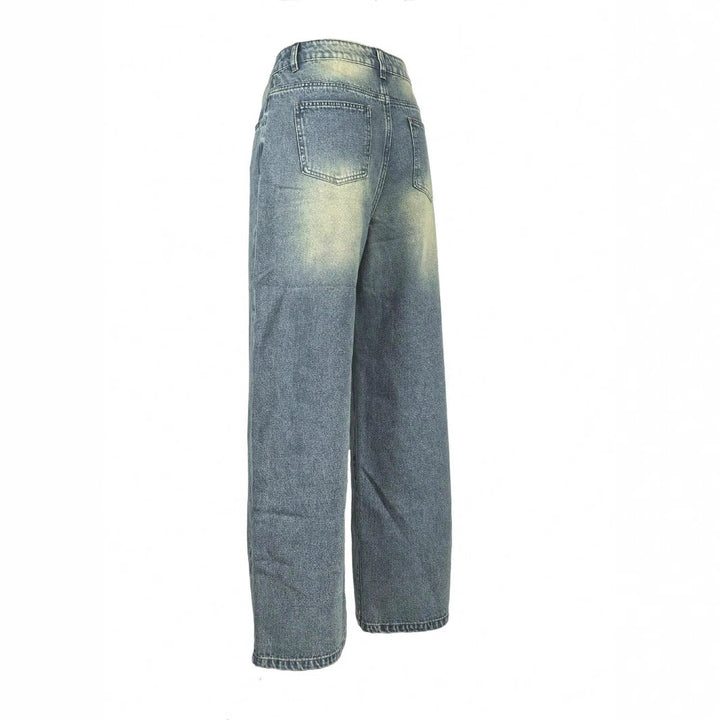 Damen Vintage-inspirierte Baggy-Jeans mit niedrigem Bund, weitem Bein und Used-Waschung Drune