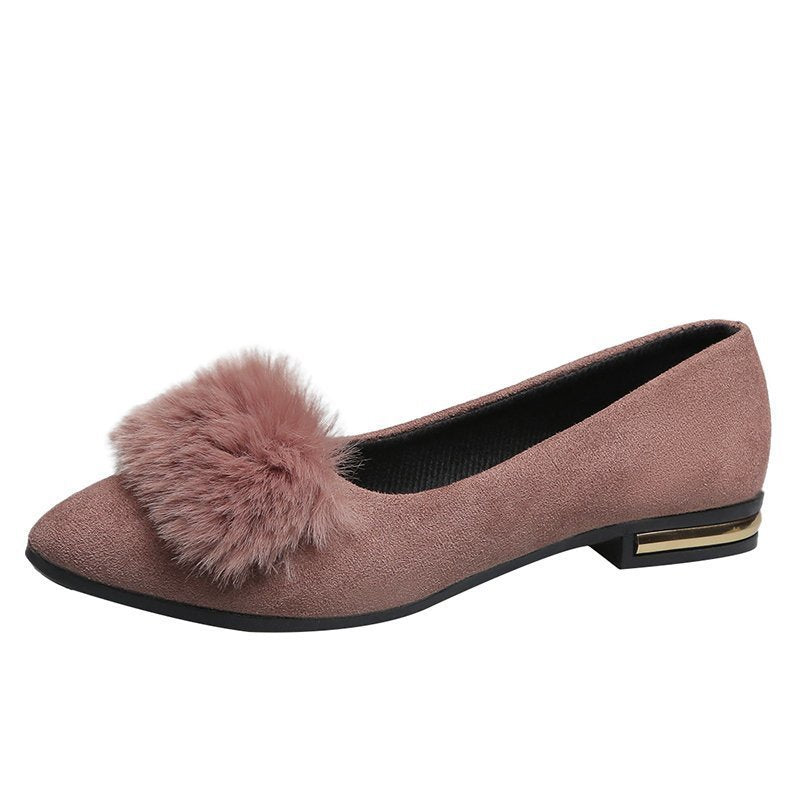 Damen nan spitze Ballerina mit Kunstvelours-Obermaterial, Kunstfell-Pompon und metallischer Absatzapplikation Drune