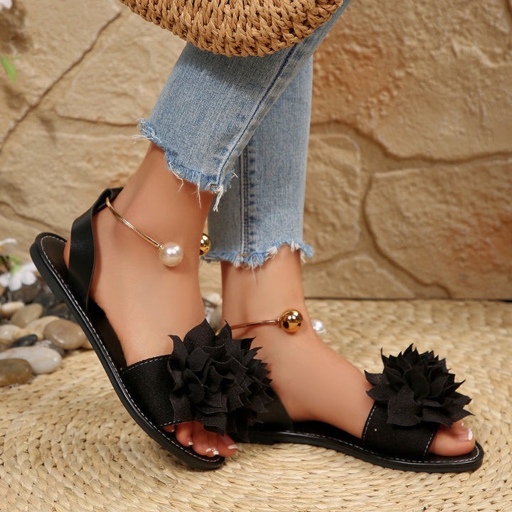 Damen komfortable Sandalen mit dekorativen Blumen-Applikationen Drune