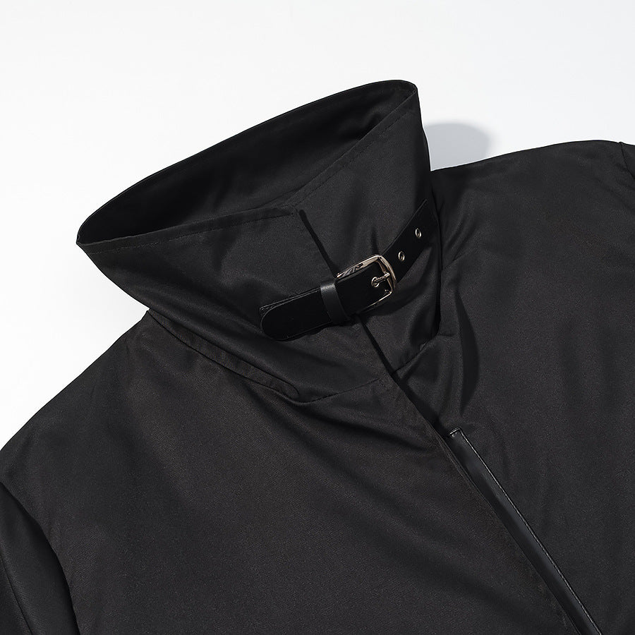Damen Langer minimalistischer Mantel mit hohem Stehkragen und verdeckter Front Drune