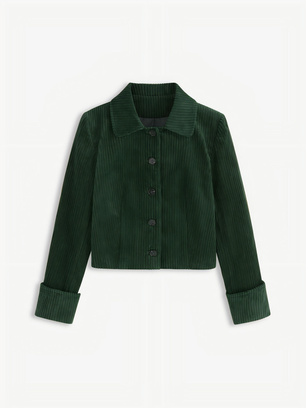 Damen Plissierte Kurzjacke mit Hemdkragen und umgeschlagenen Manschetten Drune