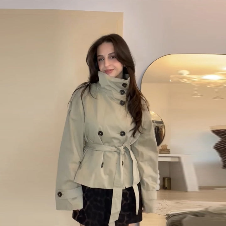 Damen modische Trenchjacke mit Bindegürtel und taillierter Passform Drune
