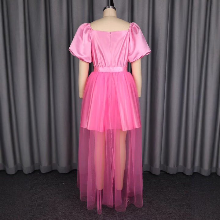 Damen luftiges Kleid mit schickem Tüllrock und Puffärmeln Drune