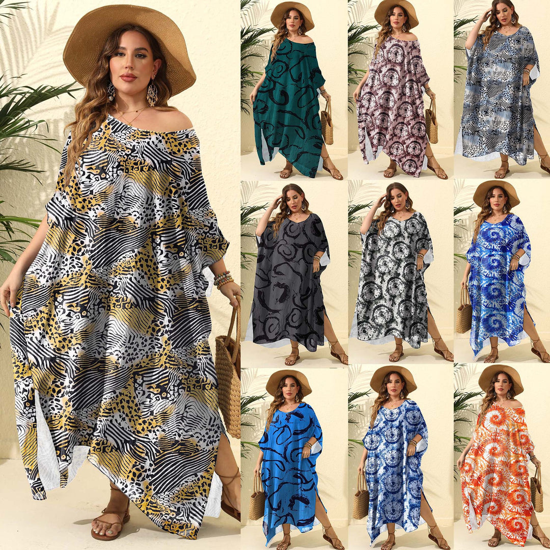 Damen lässiges Maxikleid mit asymmetrischem Saum und Animal-Print Drune