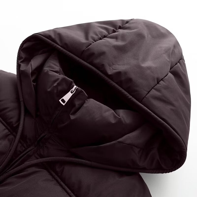 Damen Cropped-Steppjacke mit hoher Kapuze, Tunnelzug und Rippbündchen Drune