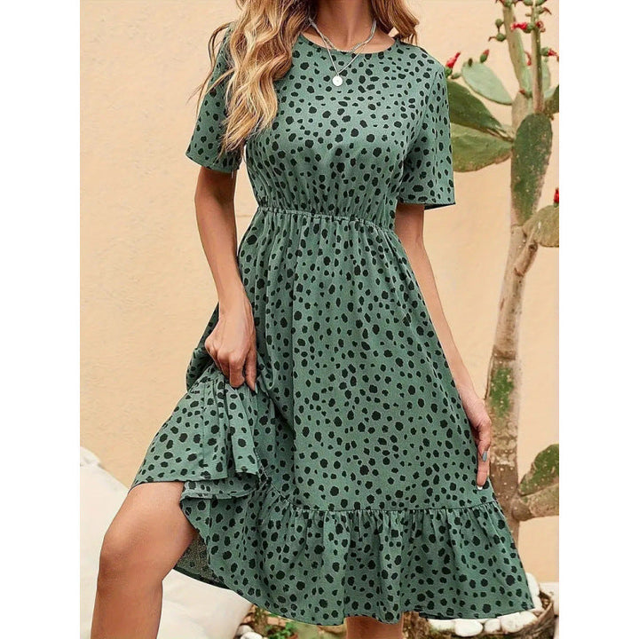 Damen Sommerliches A-Linien Kleid mit Rüschensaum und Punkten Drune