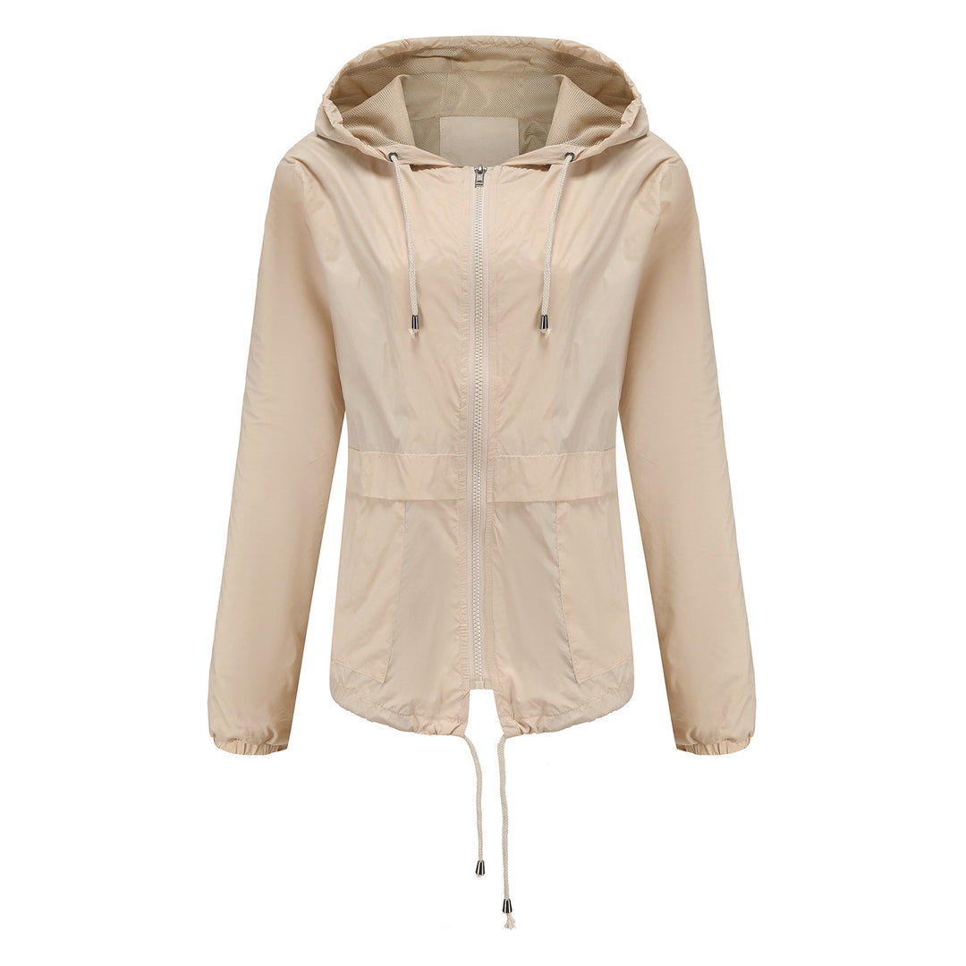 Damen nan leichte Windjacke mit Kapuze Mesh-Futter Kordelzug und Reißverschluss Drune