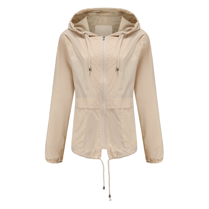 Damen nan leichte Windjacke mit Kapuze Mesh-Futter Kordelzug und Reißverschluss Drune