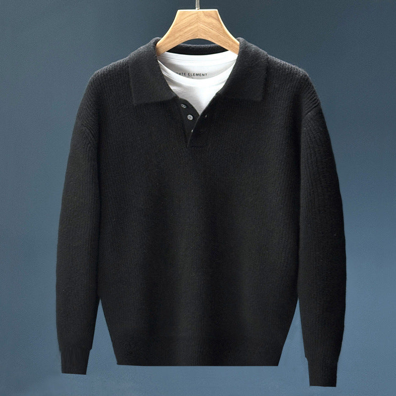 Herren Feinstrick-Polopullover mit halber Knopfleiste und legerer Oversize-Passform Drune