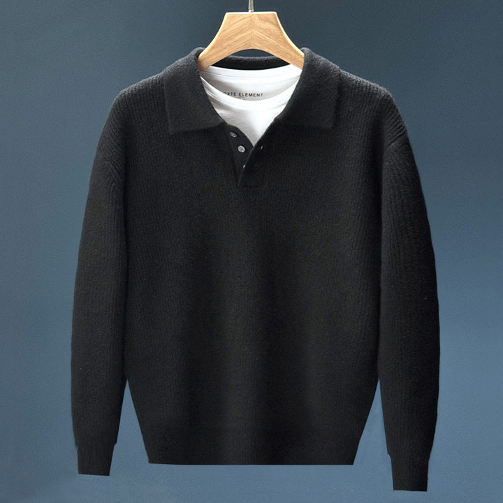 Herren Feinstrick-Polopullover mit halber Knopfleiste und legerer Oversize-Passform Drune
