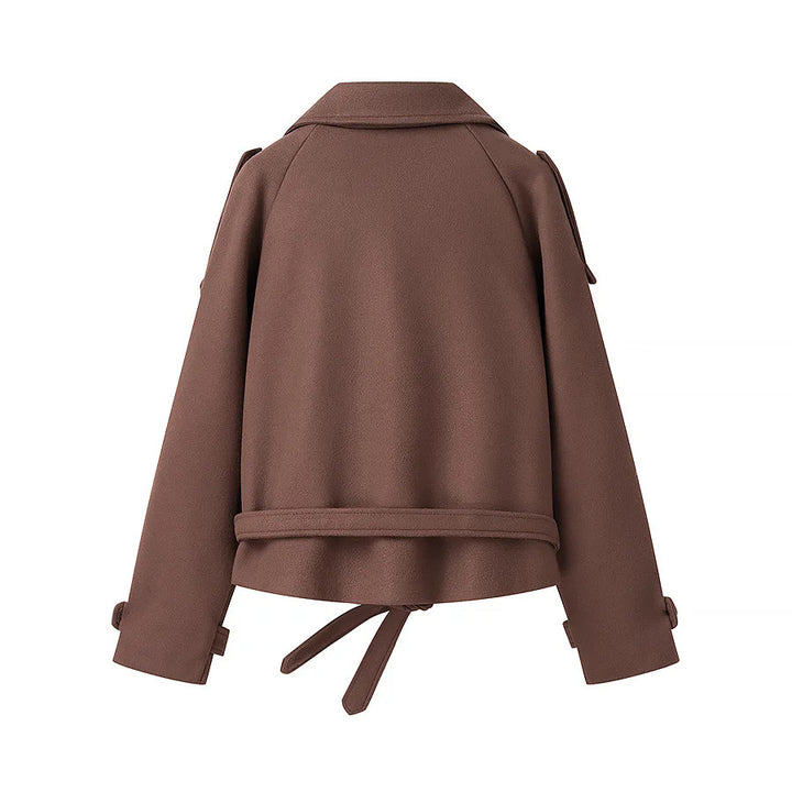 Damen nan verkürzter Doppelreihiger Trenchcoat mit Bindegürtel, Schulterpatten und verstellbaren Manschetten Drune