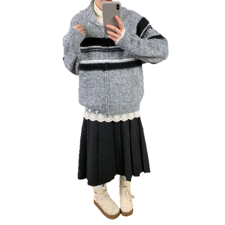 Damen Gemütlicher Strick-Cardigan mit Reißverschluss Drune