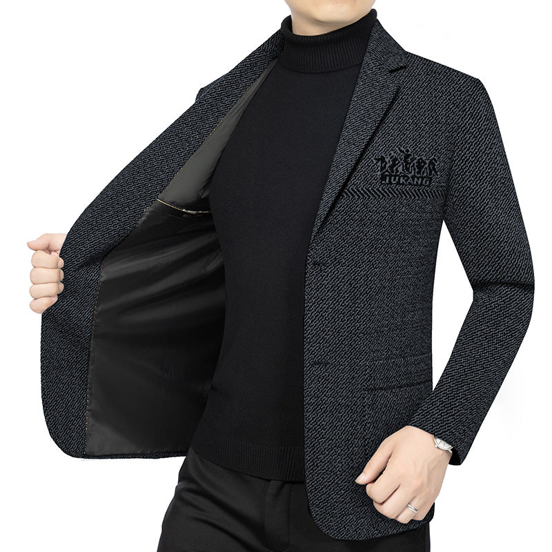 Herren Taillierter Strickblazer im Bouclé-Look mit aufgesetzten Taschen Drune