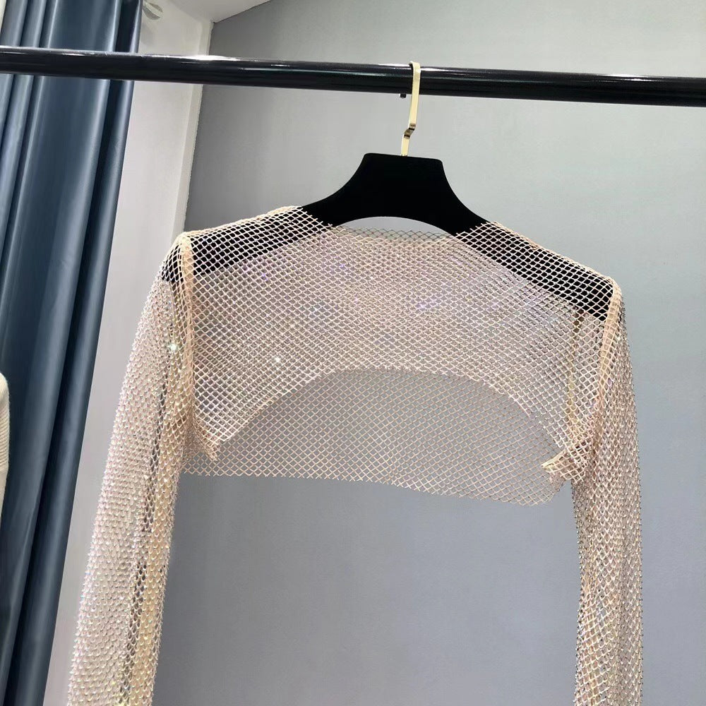 Damen Netzoberteil mit funkelndem Design und elastischen Ärmeln Drune