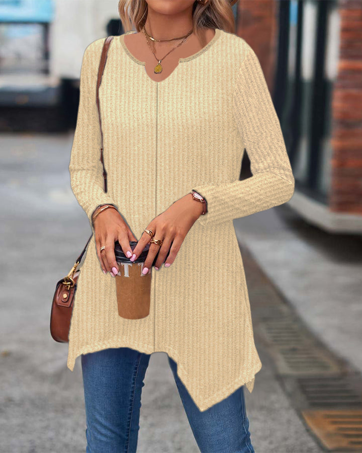 Damen Ripp Longsleeve Tunika mit asymmetrischem Saum Drune