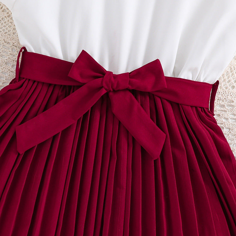 Mädchen Faltenrockkleid mit Puffärmeln und Taillenknoten Drune
