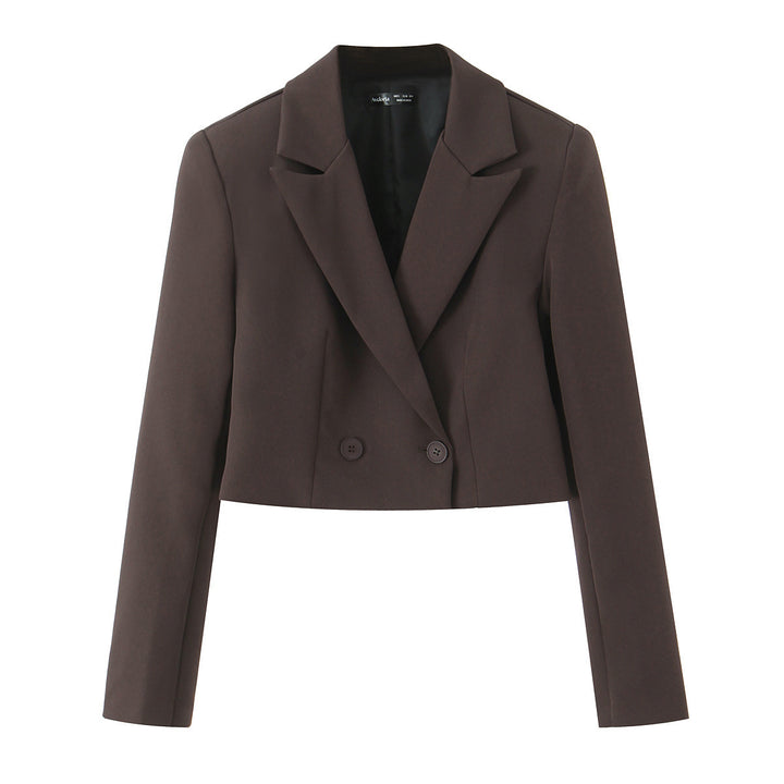 Damen Cropped-Blazer mit Doppelknopf, tailliertem Schnitt und schmalem Revers Drune