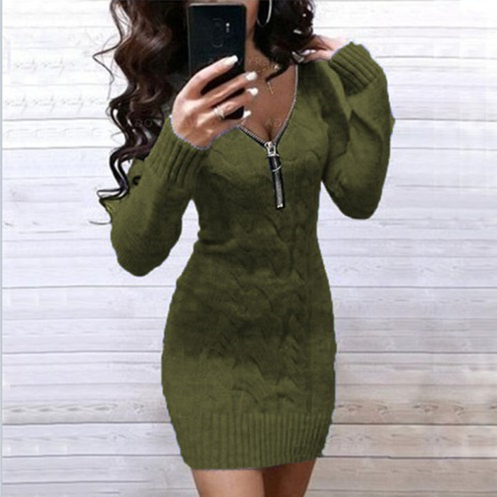 Damen Strickkleid mit Zipper und Modischem Strukturdesign Drune