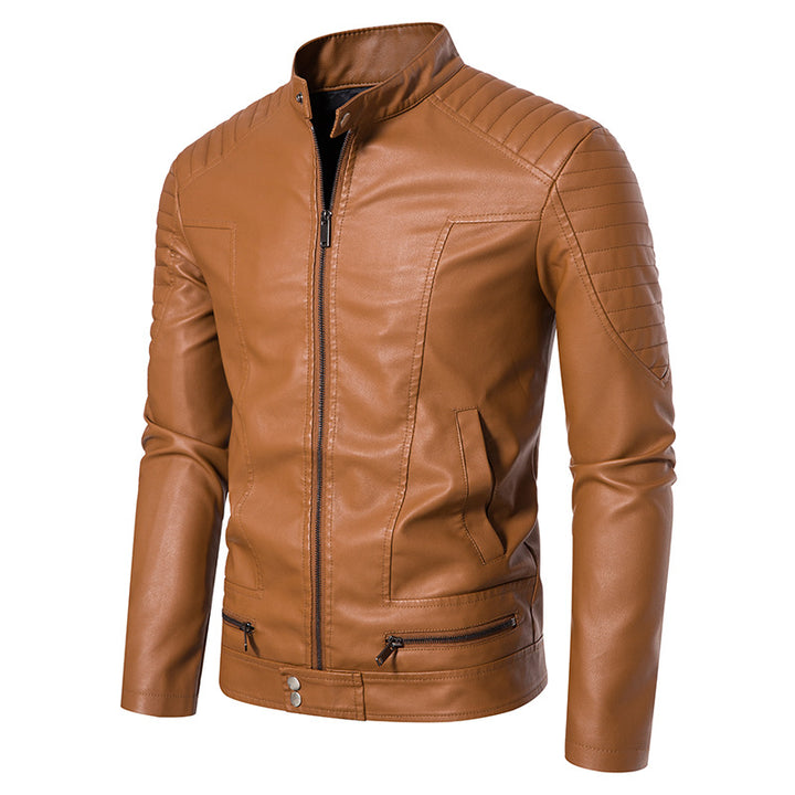 Herren Schmale Biker‑Blouson Kunstlederjacke mit Stehkragen, Ziersteppungen und Reißverschlusstaschen Drune
