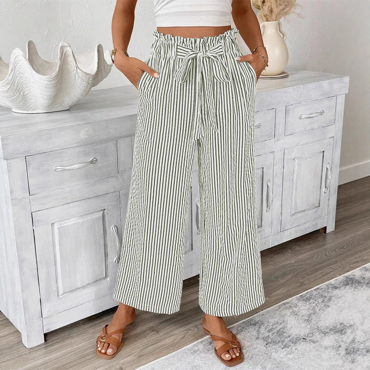 Damen Weite Sommerhose mit Gummizug und Streifenmuster Drune