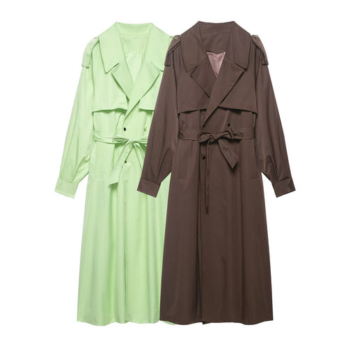 Damen Trenchcoat mit Taillengürtel, Schulterklappen und weitem Wasserfall-Revers Drune