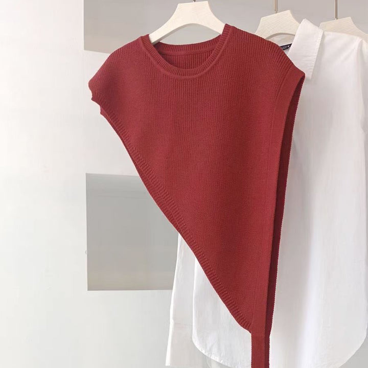 Drune | Poncho Weiches Strickmaterial Lockere Passform Knopföffnung Gerippte Kanten