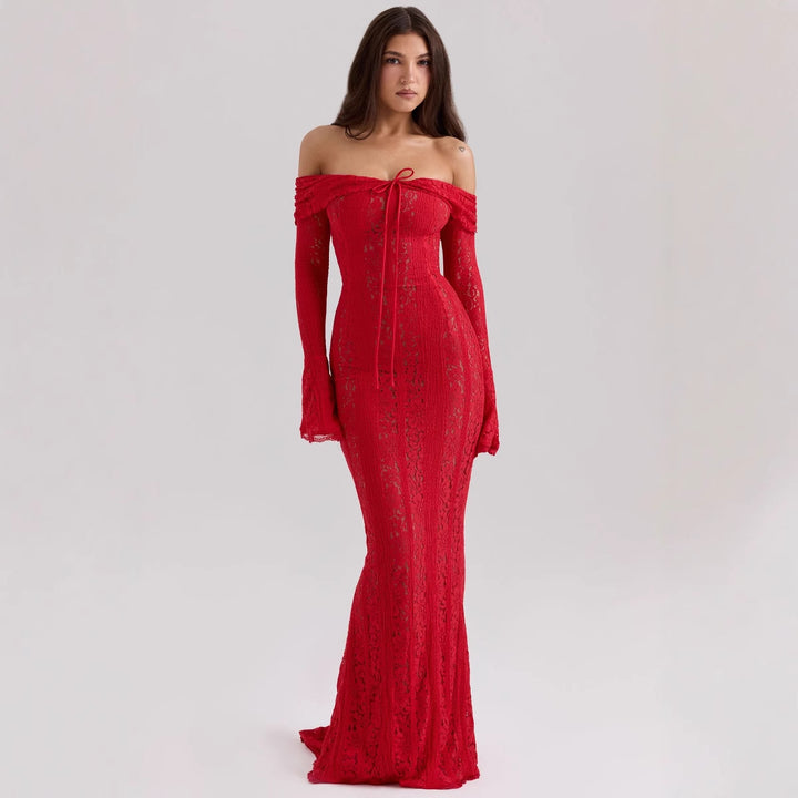 Damen Elegantes Spitzenkleid im figurbetonten Schnitt mit Off-Shoulder Design Drune