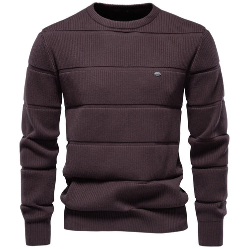 Herren Gestrickter Rundhals-Pullover mit Stepp-Optik und Rippbündchen Drune