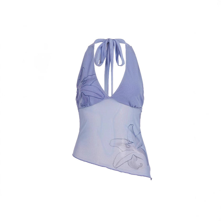 Damen Oberteil im Halterneck-Design mit floralem Druck und asymmetrischem Schnitt Drune