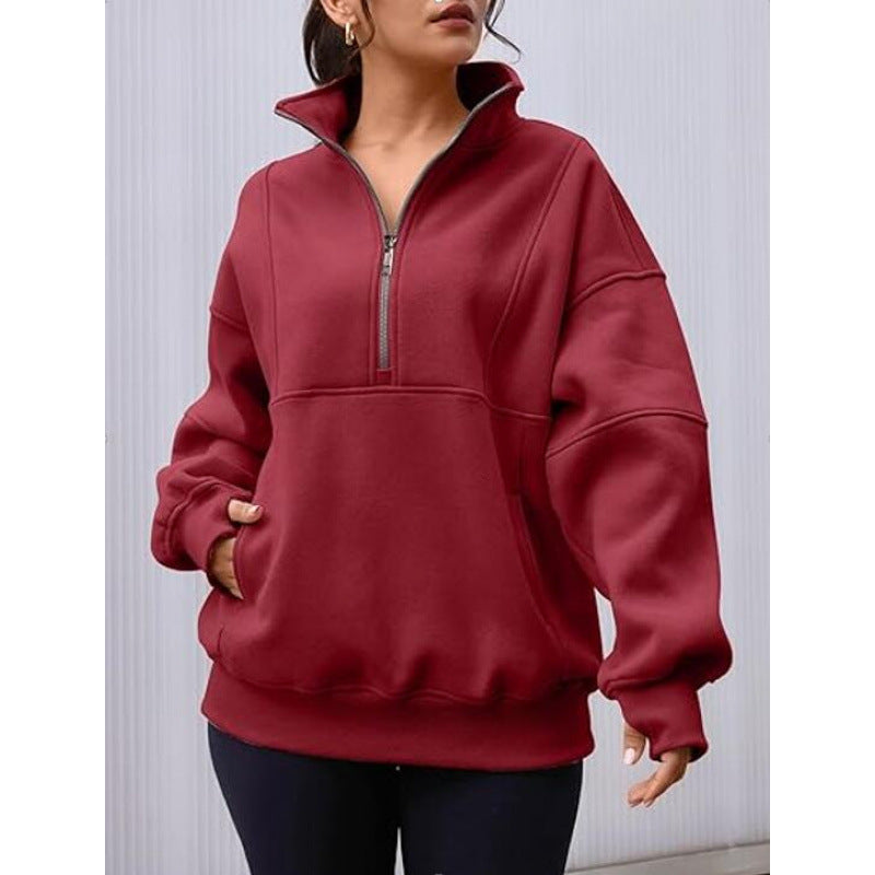 Damen Sweatshirt mit halbem Reißverschluss und oversized Schnitt Drune