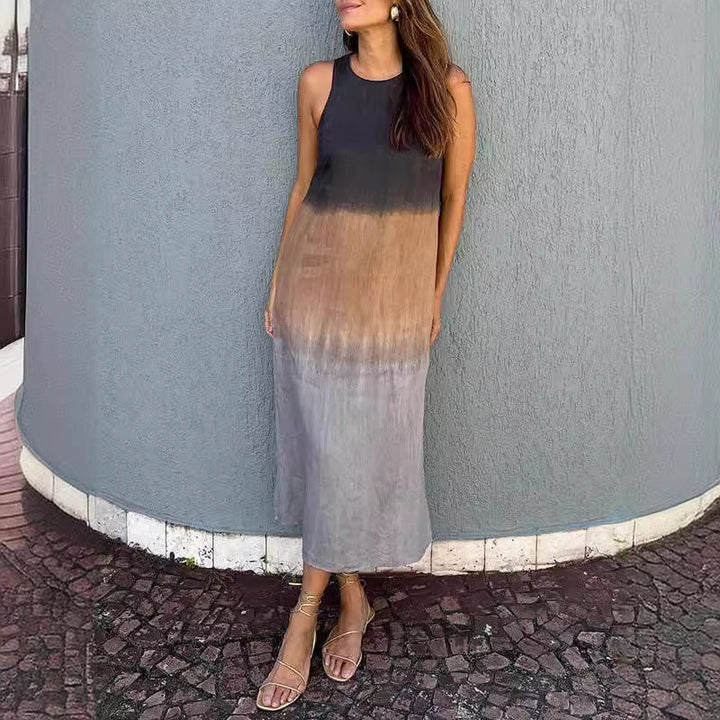 Drune | Baumwolle Leinen Ärmelloses Schlitz Gradient Kleid
