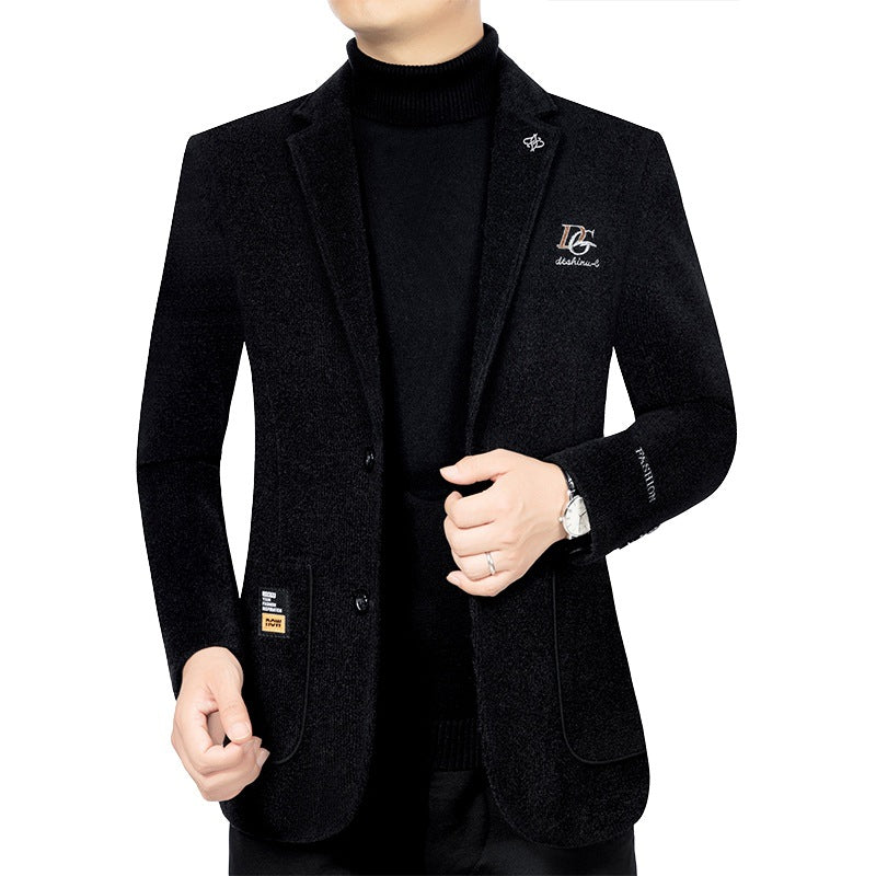 Herren Bouclé-Sakko mit kontrastierendem Satin-Innenfutter und Bruststickerei Drune
