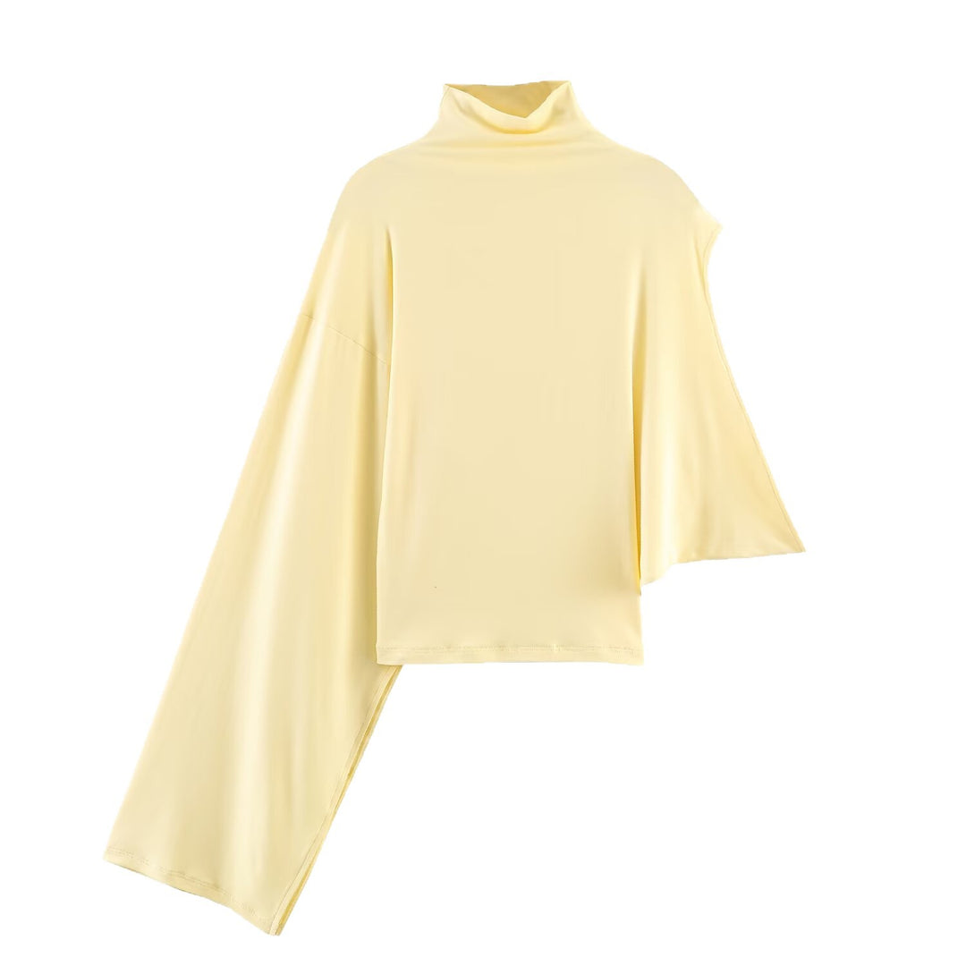 Damen Asymmetrisches Rollkragen-Shirt mit einarmigem Cape-Detail Drune