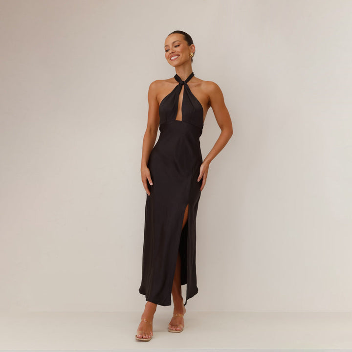 Damen Langkleid mit elegantem Wickeldesign und schickem Schlitz Drune