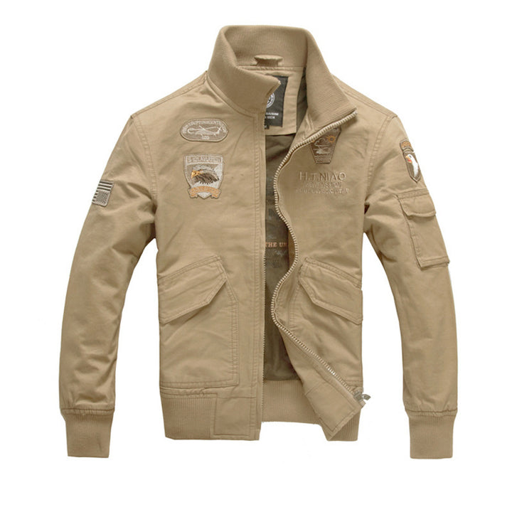 Herren nan Field‑Bomberjacke im Pilotenstil mit gestickten Emblemen, Rippenkragen und multifunktionaler Ärmeltasche Drune