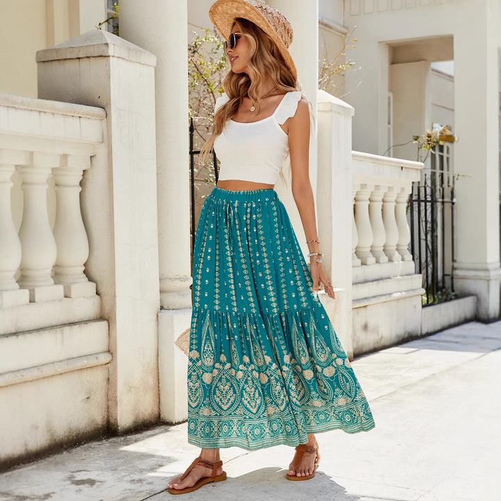 Damen weite Boho-Rock mit verzierten Volants Drune