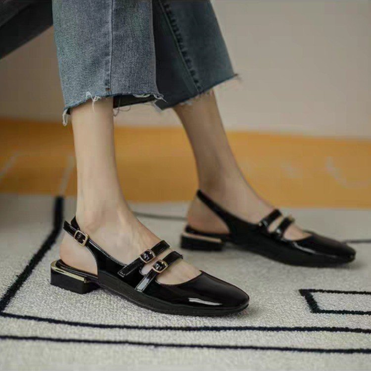 Damen Sling-Ballerinas mit doppeltem Riemchen und komfortablem Blockabsatz Drune