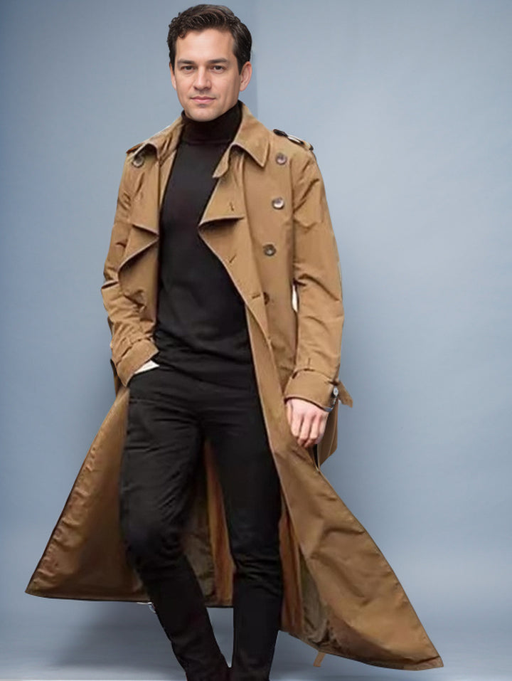 Herren eleganter Trenchcoat mit taillierbarem Gürtel und klassischen Details Drune