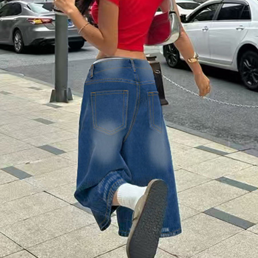 Damen Jeansrock mit weitem Schnitt und praktischem Knopfverschluss Drune