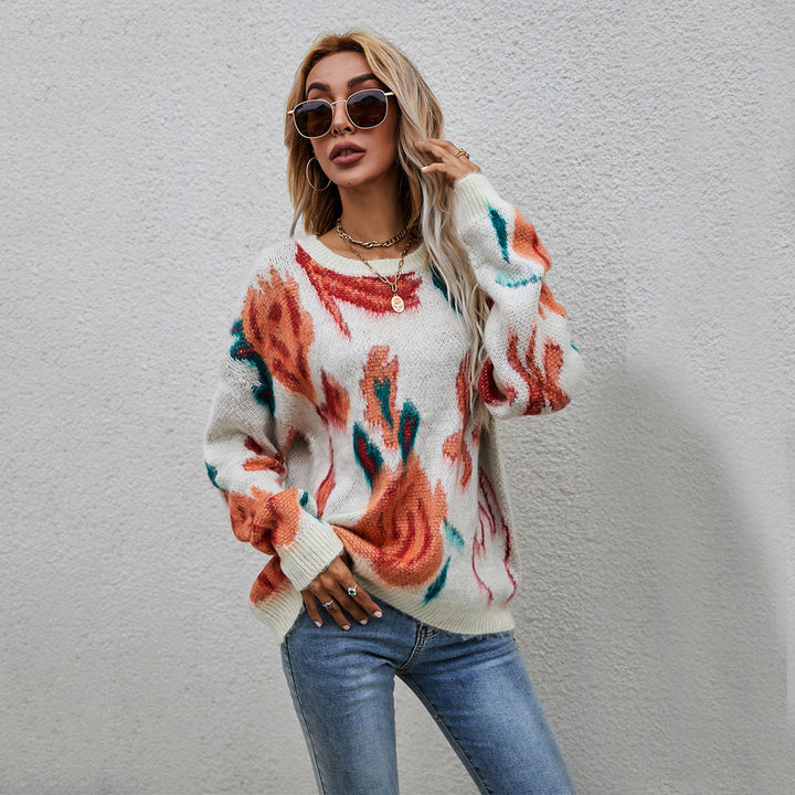 Damen modischer Pullover mit floralem Strickmuster Drune