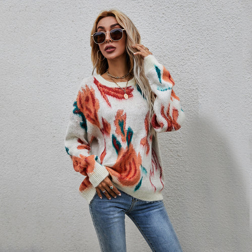 Damen modischer Pullover mit floralem Strickmuster Drune