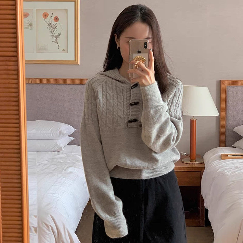 Damen Strickpullover mit großem Kragen Drune