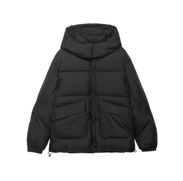Damen Kurze boxy Funktionsjacke mit Kapuze, wattierter Isolierung und diagonalen Reißverschlusstaschen Drune